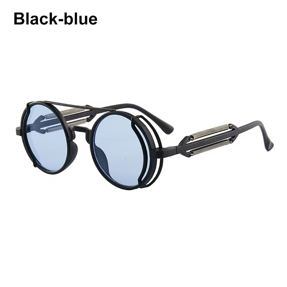 Gothic Style Steampunk Sunglasses Double Spring Temples round Sunglasses UV400 Protection Men'S Eyewear Trendy Punk Sun Glasses