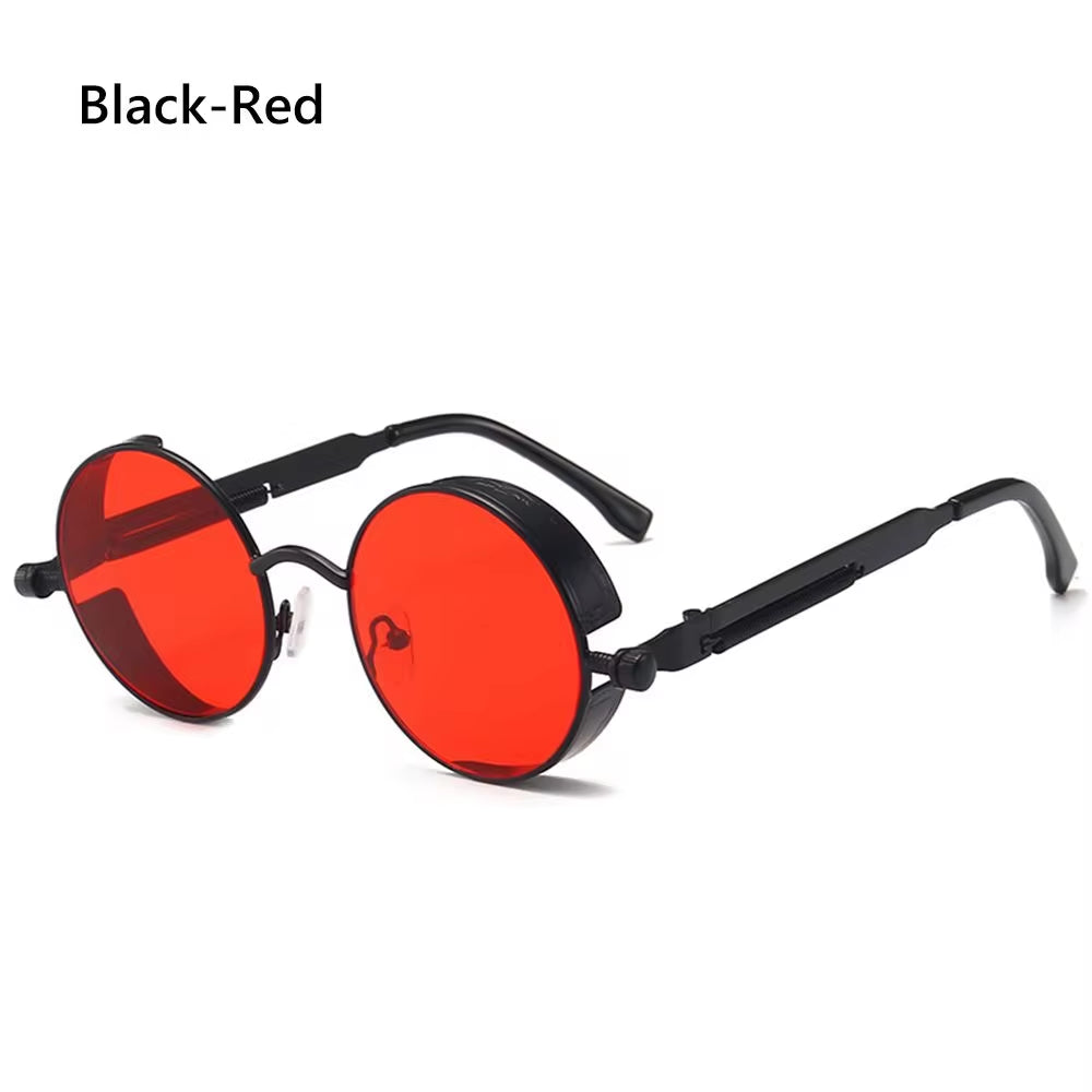 Gothic Style Steampunk Sunglasses Double Spring Temples round Sunglasses UV400 Protection Men'S Eyewear Trendy Punk Sun Glasses