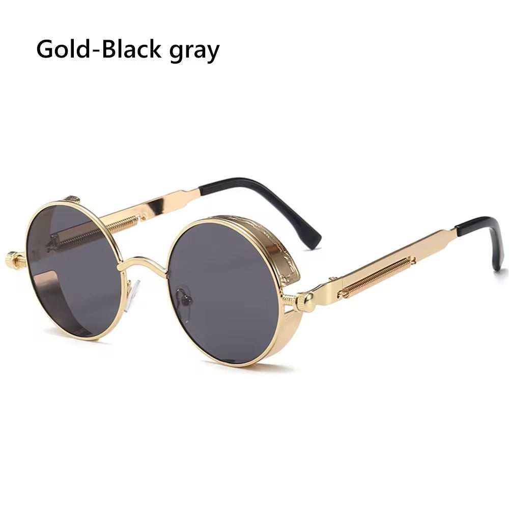 Gothic Style Steampunk Sunglasses Double Spring Temples round Sunglasses UV400 Protection Men'S Eyewear Trendy Punk Sun Glasses