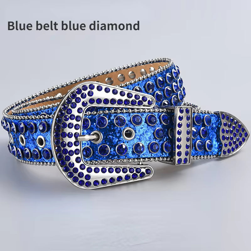 New Rhinestone Luxury Belt Women Y2K Style Western Exaggerated Jeans Fashion Accessories Punk High Quality Alloy Buckle BB Belt