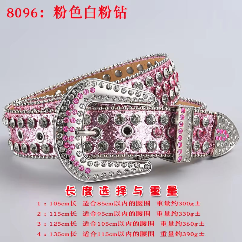 New Rhinestone Luxury Belt Women Y2K Style Western Exaggerated Jeans Fashion Accessories Punk High Quality Alloy Buckle BB Belt