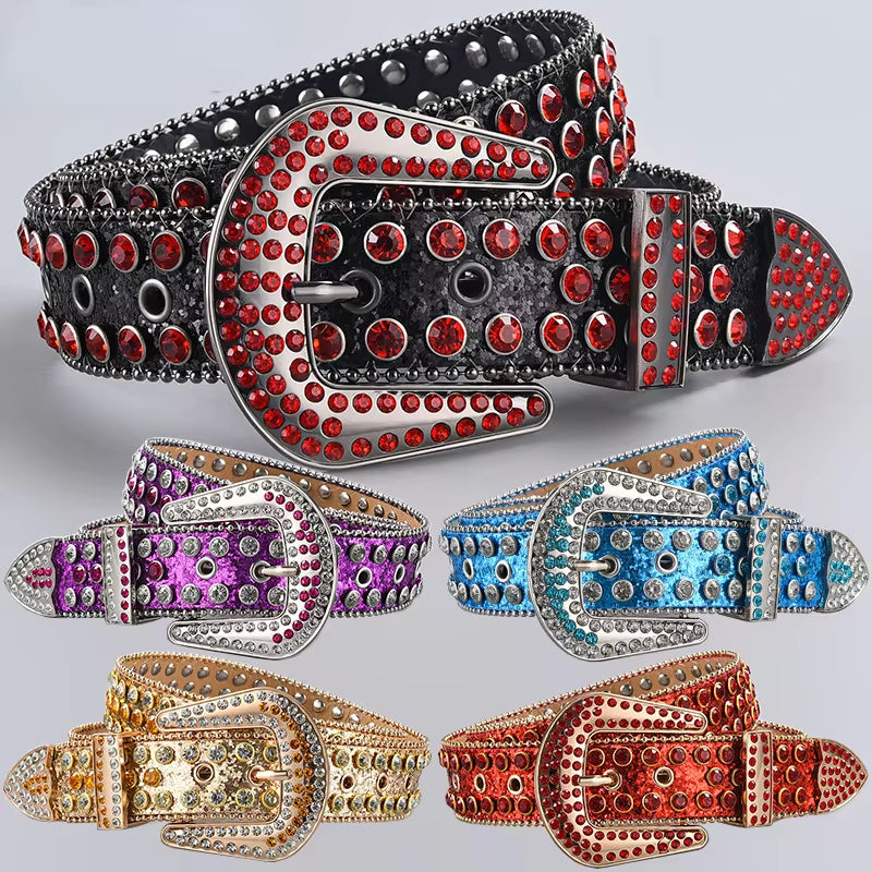 New Rhinestone Luxury Belt Women Y2K Style Western Exaggerated Jeans Fashion Accessories Punk High Quality Alloy Buckle BB Belt