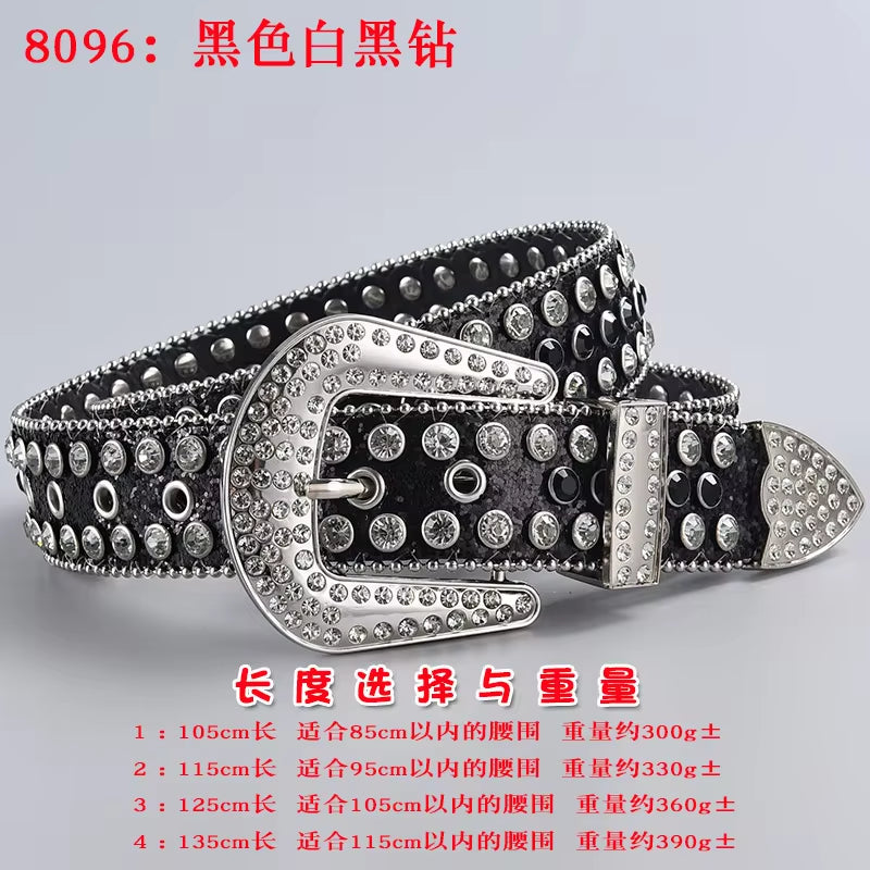 New Rhinestone Luxury Belt Women Y2K Style Western Exaggerated Jeans Fashion Accessories Punk High Quality Alloy Buckle BB Belt