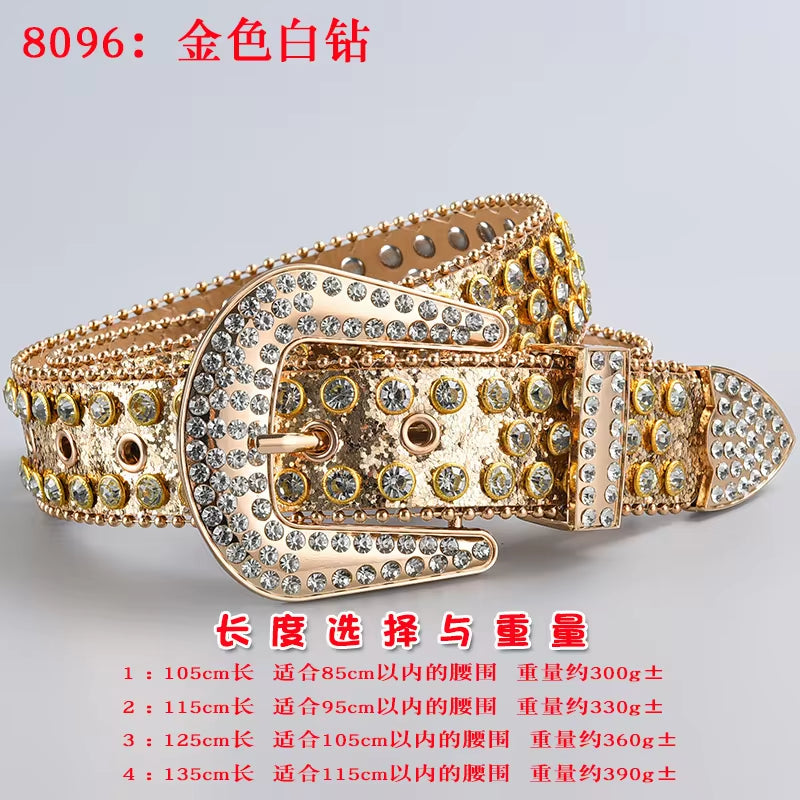 New Rhinestone Luxury Belt Women Y2K Style Western Exaggerated Jeans Fashion Accessories Punk High Quality Alloy Buckle BB Belt