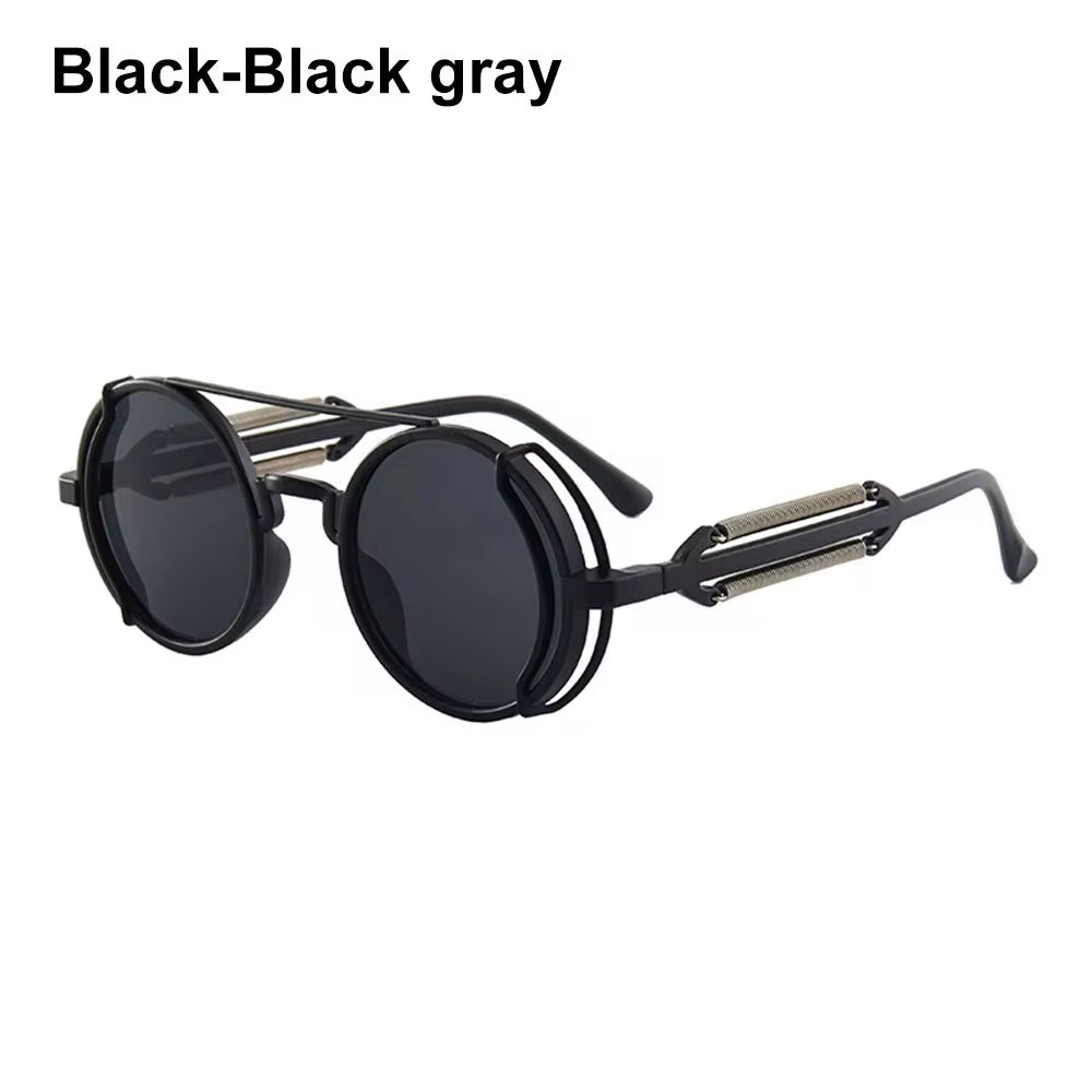 Gothic Style Steampunk Sunglasses Double Spring Temples round Sunglasses UV400 Protection Men'S Eyewear Trendy Punk Sun Glasses