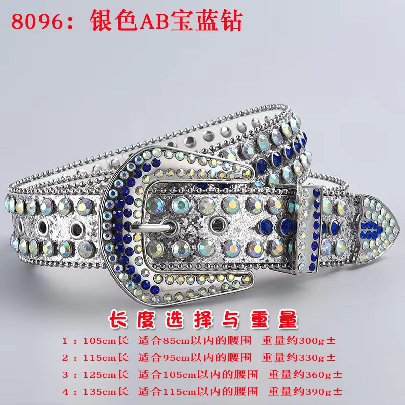 New Rhinestone Luxury Belt Women Y2K Style Western Exaggerated Jeans Fashion Accessories Punk High Quality Alloy Buckle BB Belt