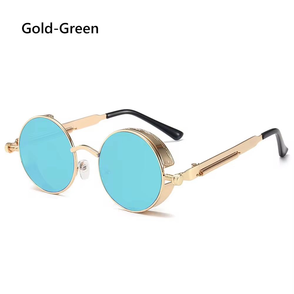 Gothic Style Steampunk Sunglasses Double Spring Temples round Sunglasses UV400 Protection Men'S Eyewear Trendy Punk Sun Glasses